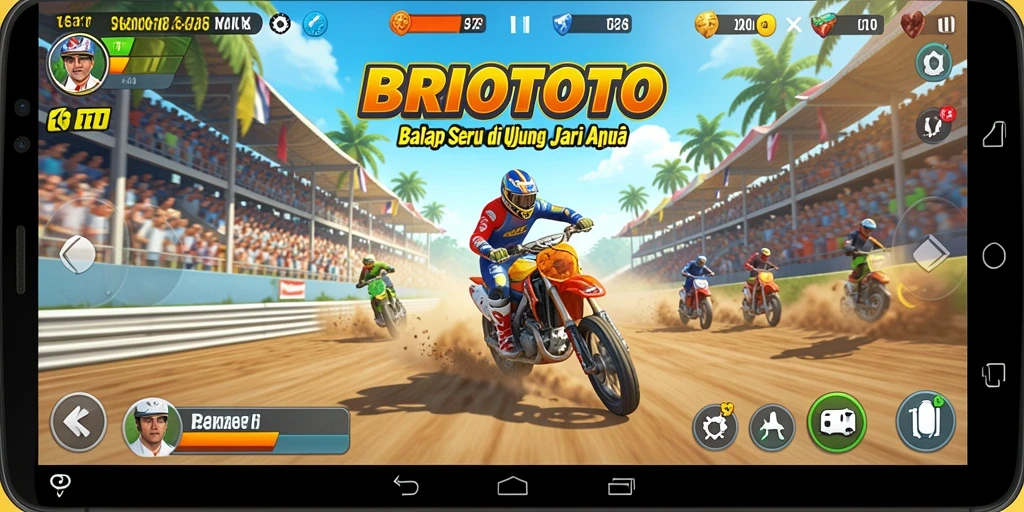 Tampilan seru gameplay BRIOTOTO dengan aksi balap mendebarkan.
