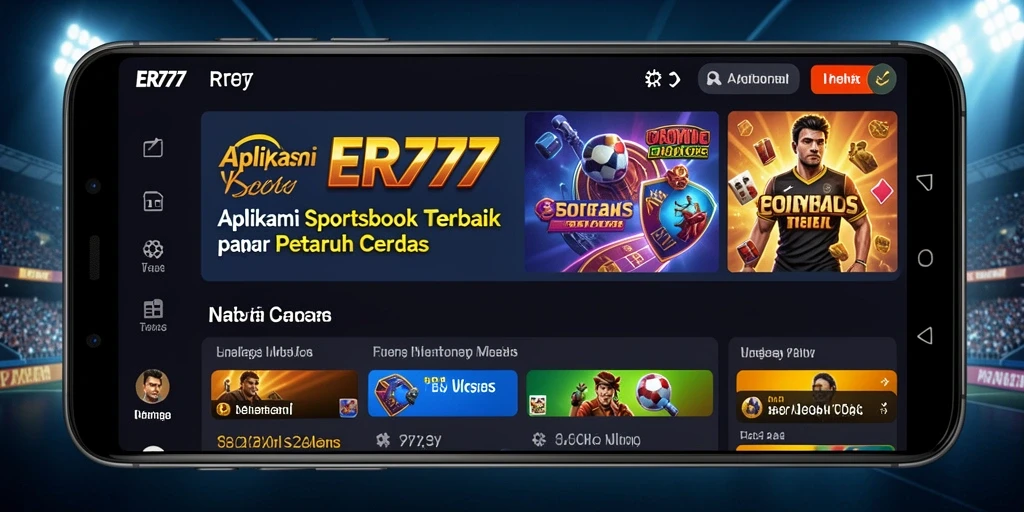 Screenshot utama ER777 menunjukkan tampilan antarmuka Sportsbook yang menarik dan informatif.