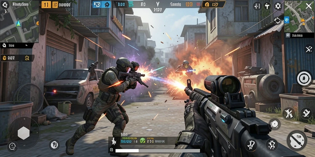 Tampilan gameplay F32 yang mendebarkan dalam pertempuran FPS.