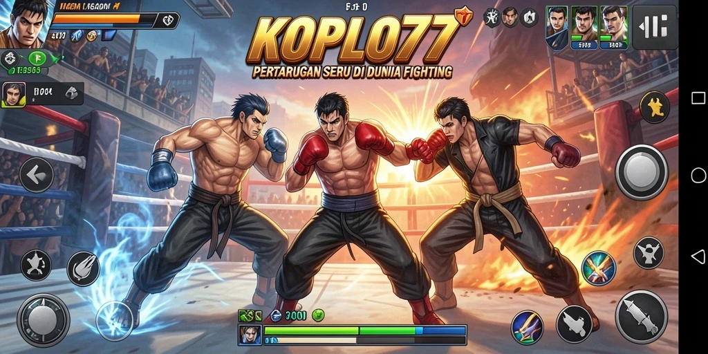 Tampilan gameplay seru pertarungan di KOPLO77 dengan karakter unik.