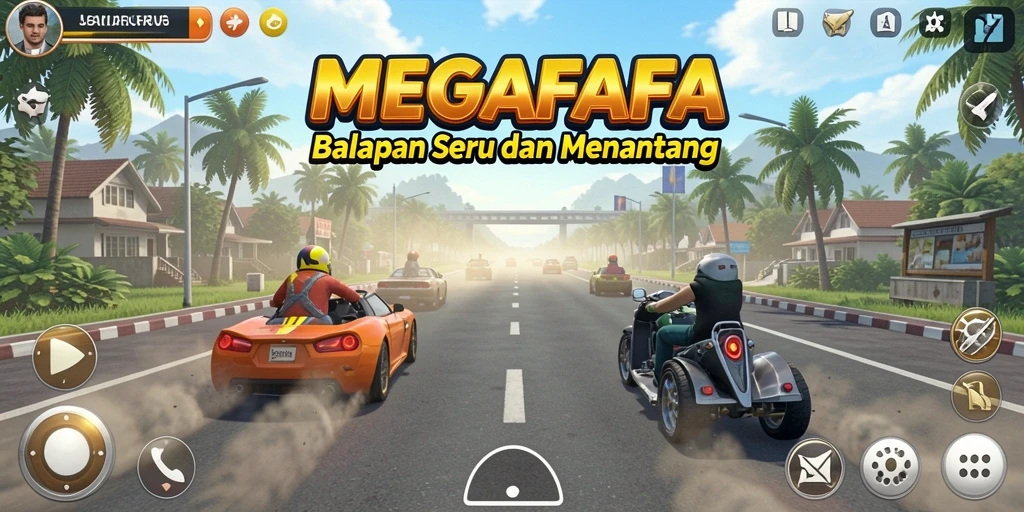Gameplay seru balapan di MEGAFAFA dengan grafis yang mengagumkan.