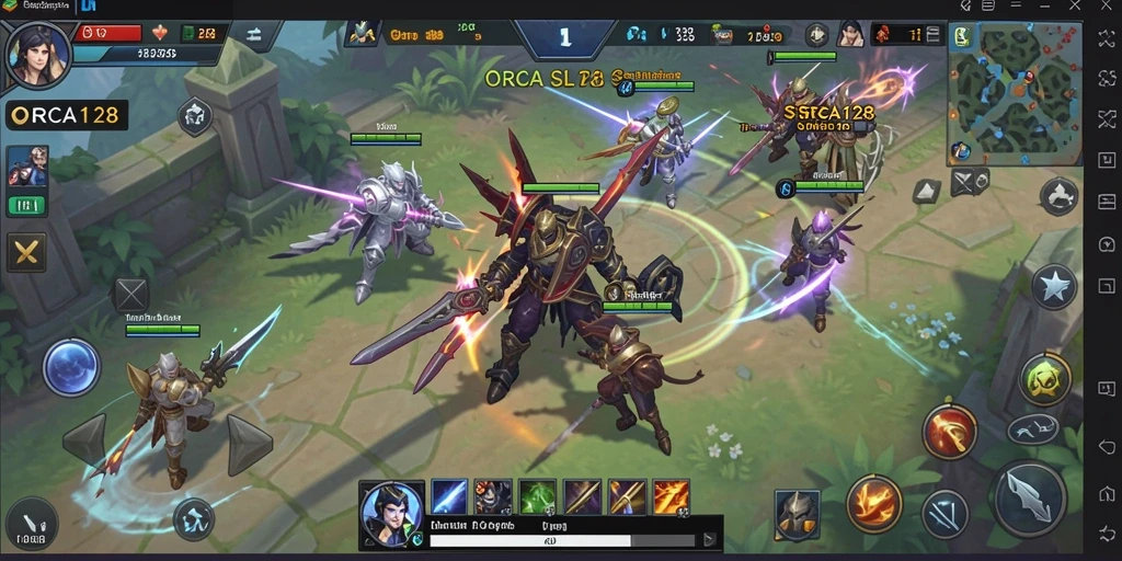 Tampilan gameplay ORCA128 yang menakjubkan di dalam pertempuran strategi.