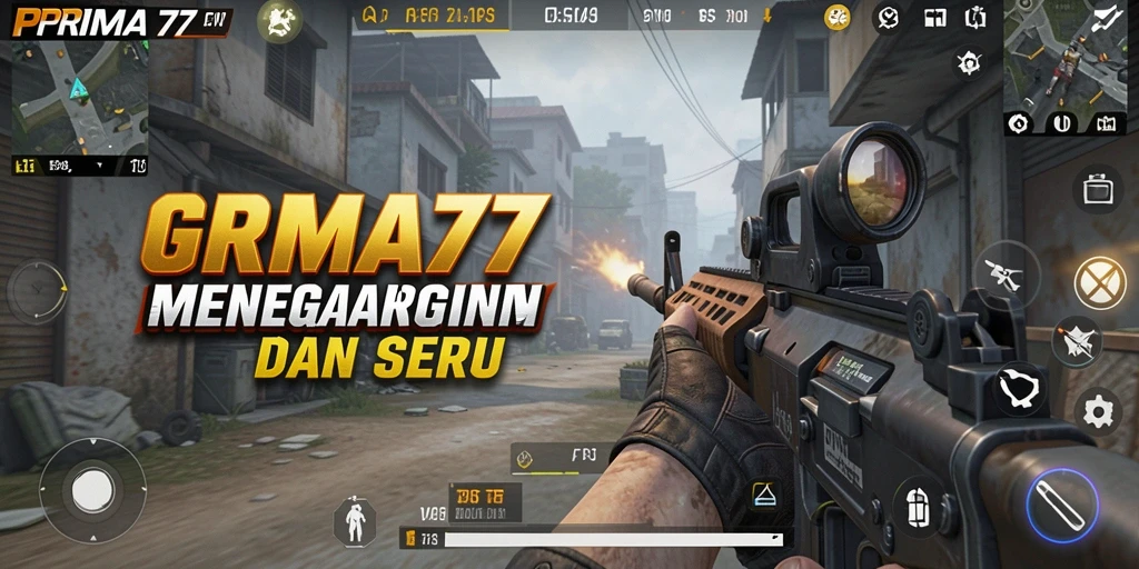 Tampilan seru gameplay PRIMA77 dengan aksi tembak-menembak intens.