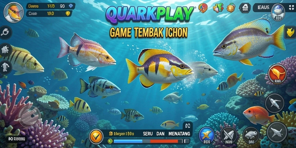 Tampilan gameplay QUARKPLAY dengan aksi menembak ikan yang seru.