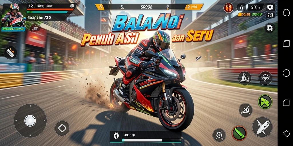 Tampilan atraktif dari gameplay balap motor yang mendebarkan.