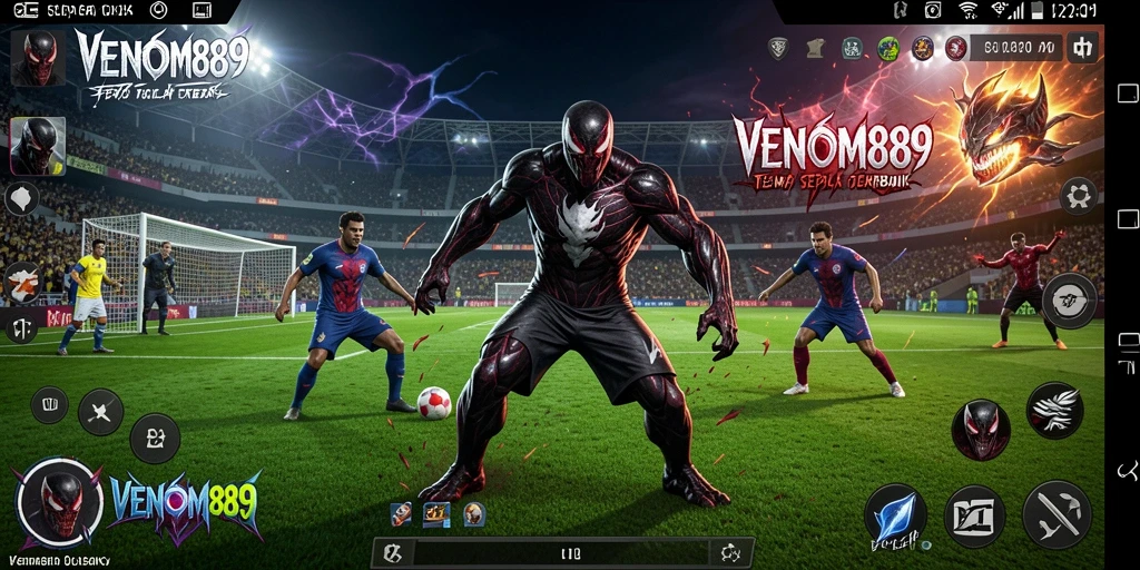 Tangkapan layar dari gameplay <strong>VENOM889</strong> yang menampilkan aksi sepak bola yang mendebarkan.