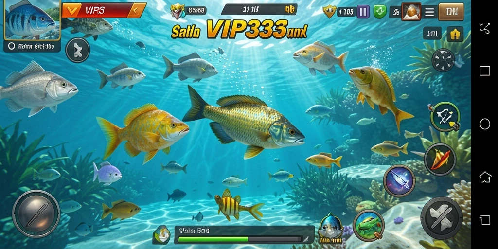 Tampilan gameplay seru dalam VIP333 saat berburu ikan.