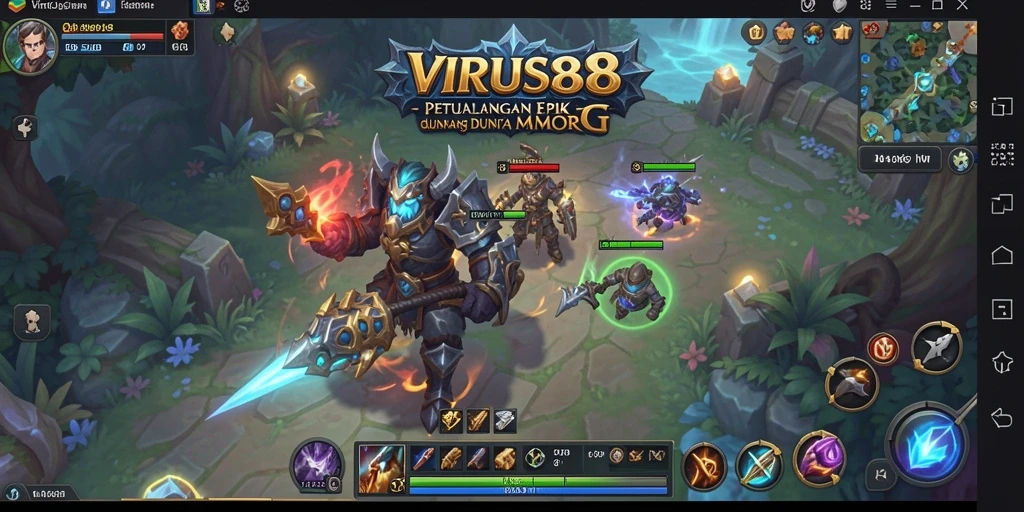 Gambar gameplay <strong>VIRUS88</strong> menampilkan pertarungan heroik dan grafis yang cemerlang.