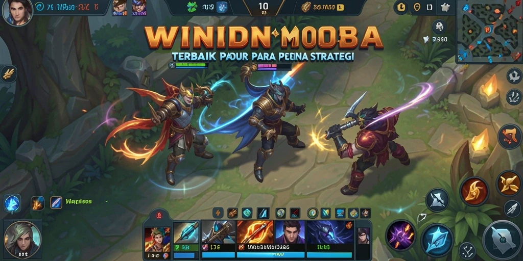 Screenshot utama WINIDN menampilkan pertarungan seru dalam arena MOBA.